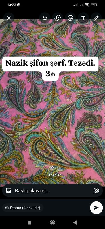 Baş geyimləri: Yayliq və şərflər. hərəsinin öz qiyməti var. 4-5₼. Binə qəsəbəsində -da lalafo.az — 5 Baş geyimləri: Yayliq və şərflər. hərəsinin öz qiyməti var. 4-5₼. Binə qəsəbəsində — 5