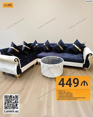 Divan və masa dəstləri: Künc divan dəsti – Kod: 5307 - Model: Künc divan - Ölçü: 280 × 200 sm — 1