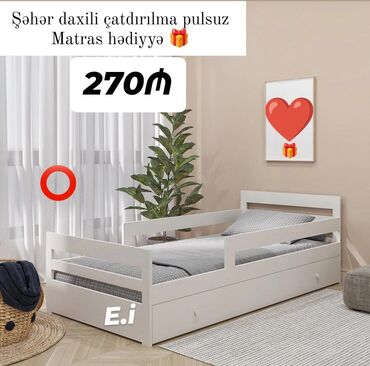 железная кровать односпальная: Yeni, Təknəfərlik çarpayı, Matras ilə, Siyirməli