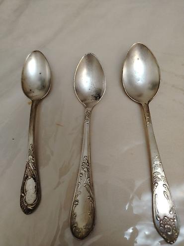 qaşıq çəngəl dəsti: Antik dizaynlı metal çay qaşıqları – 3 ədəd ədəd melxior - Material — 2