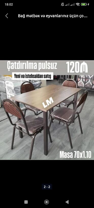 Masa və oturacaq dəstləri: Balkon üçün, Yeni, Açılmayan, Dördbucaq masa, 4 stul