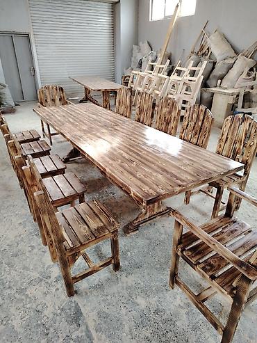 stol dəstləri: Rustik taxta yemək dəsti - Material: tam ağac (kəsilmiş taxta — 1