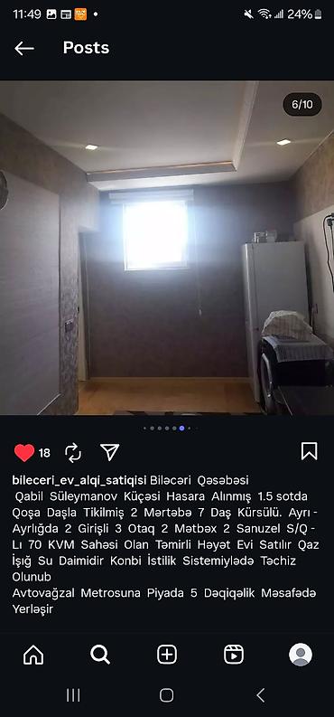 Həyət evləri və villalar: Biləcəri qəsəbəsi, Qabil Süleymanov küçəsi. Hasara alınmış 1.5 sotda — 6