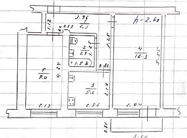 кел кел: 2 бөлмө, 43 м², Хрущевка, 4 кабат — 3