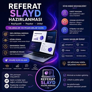 Mebel xidmətləri: Referat 4 azn Slayd 6 azn Qiymət 1 fənnə aiddir. Xidmət: Referat və — 1