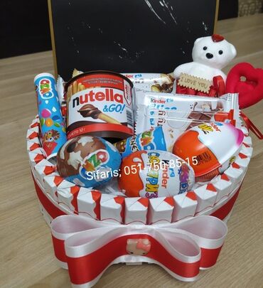 Şokolad buketləri: Kinder buketleri ve sebetleri sifarisle hazirlanir Sifarisler en az 1 — 8