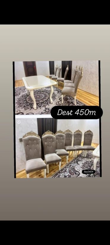 stul gence: Qonaq otağı üçün, İşlənmiş, Açılmayan, Dördbucaq masa, 6 stul