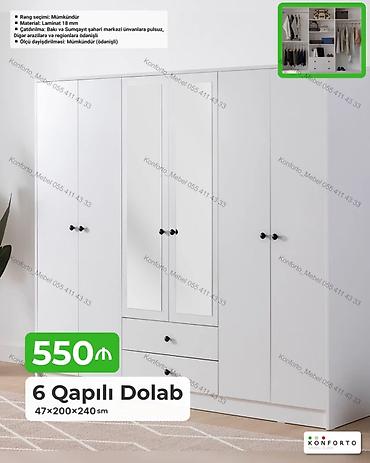 Dolablar: 6 qapılı paltar dolabı – 47×200×240 sm - Model: 6 qapılı, mərkəzdə 2 — 1