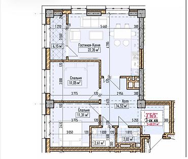 nova city: 3 комнаты, 68 м², Асанбай мкр Элитка, 12 этаж, ПСО (под самоотделку) — 1