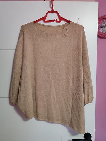 zara kosulja sa cirkonima: Bež pleteni pončo/džemper sa širom siluetom - Model: lagani — 4