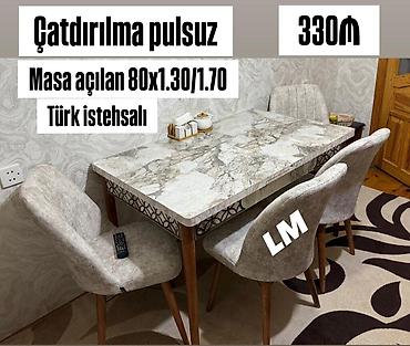 brus taxta: Mətbəx üçün, Yeni, Açılan, Dördbucaq masa, 4 stul — 1