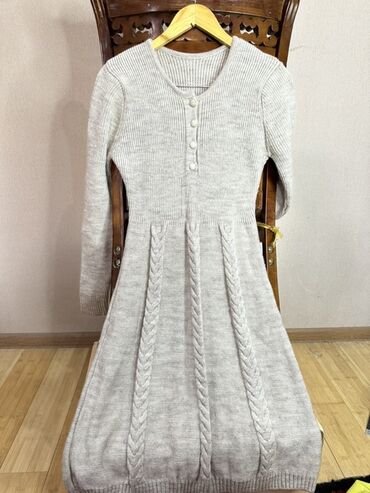 турецкая обувь из натуральной кожи: Вязаное платье-свитер, цвет светло-серый меланж. - Теплый плотный