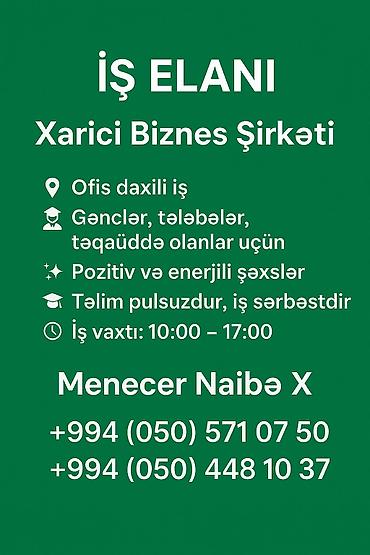 satici teleb: Satış meneceri tələb olunur, Tələbələr, İstənilən yaş, Təcrübəsiz — 3