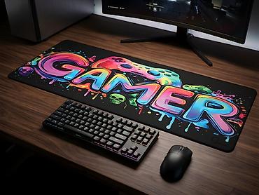 desk: Böyük Oyun Mauspadı 80x30 cm (Gaming Mouse Pad / Desk Mat) – Neon — 5