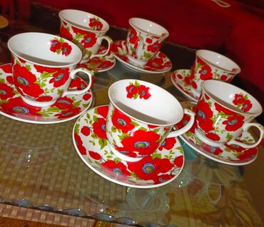 cay daslari satilir: Çay dəsti, rəng - Qırmızı, 6 nəfərlik, Azərbaycan