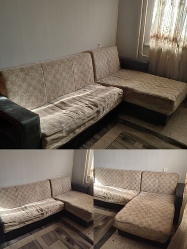 уголовой диван: Прямой диван, цвет - Коричневый, Б/у