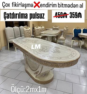 jurnal masası qiymetleri: ⚜️ *_KLASSİK Tumbalı masa_* Qiymət : *359₼* *Ölçü : 2m x 1m* — 1