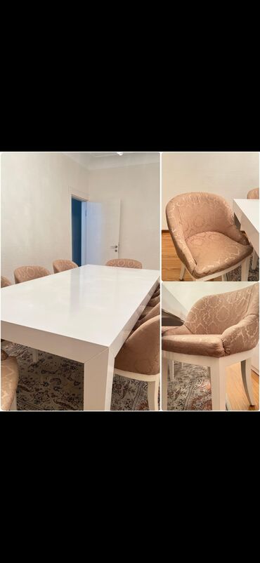 metbext stolu: Qonaq otağı üçün, İşlənmiş, Dördbucaq masa, 8 stul