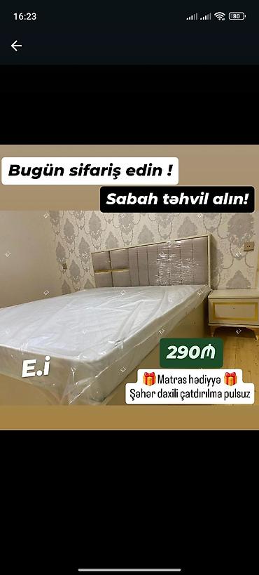 yataq çərçivəsi: Yataq dəsti – modern dizaynlı, yumşaq başlıqla. Başlıq parça ilə — 1