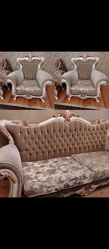 Divan və kreslo dəstləri: İşlənmiş, 2 kreslo, Divan, Bazasız, Açılmayan — 1