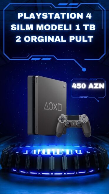 ps 4 qiymetleri: PlayStation 4 Slim modeli, 1 TB yaddaşa malikdir. Komplektə 2 ədəd