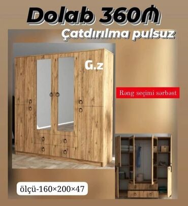 madeyra mebel dolablar: Yeni, 4 qapılı, Açılan, Düz dolab