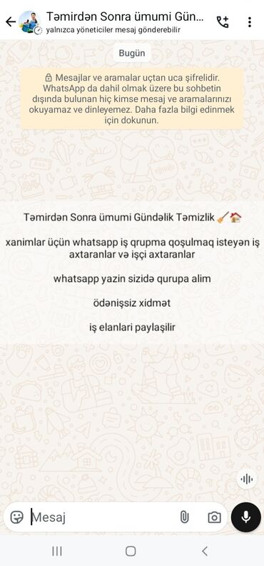 Xadimələr, təmizlikçilər: Xadimə tələb olunur, 30-45 yaş, 1-2 illik təcrübə, 1/1, Gündəlik ödəniş