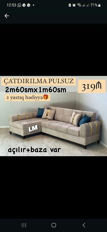 Künc divan – açılır və bazalı model Ölçülər: - 2 m 60 sm x 1 m 60 sm lalafo.az -da Künc divan – açılır və bazalı model Ölçülər: - 2 m 60 sm x 1 m 60 sm