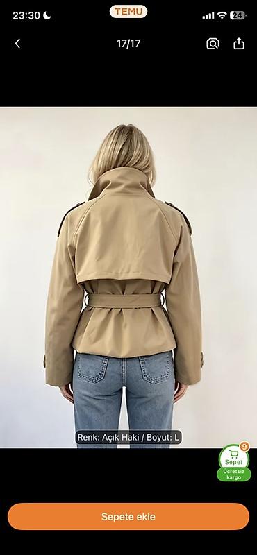 panço nədir: 🧥 Qadınlar üçün xaki rəngli qısa trençkot ✨ Kəmərli bel, dik yaxa və — 2
