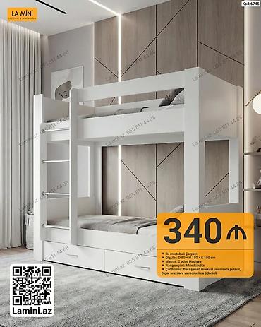 İki mərtəbəli çarpayı – Kod: 6745 - Ölçülər: D 80 x H 180 x E 180 sm