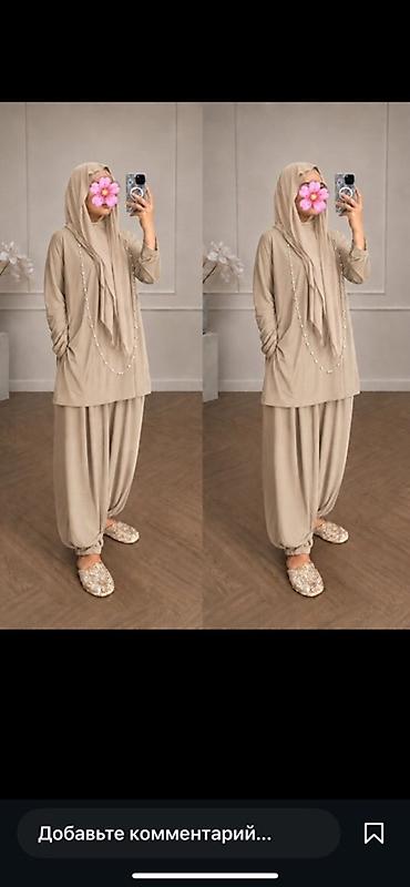 стильные туники: Комплект для женщин в стиле modest fashion, нейтральный бежевый цвет — 1