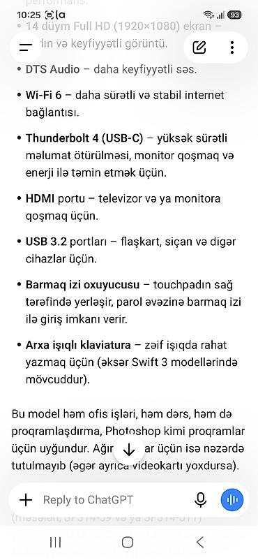 acer swift 3: Acer Swift 3 ultrabook Xüsusiyyətlər: - 14" Full HD (1920×1080) ekran — 4