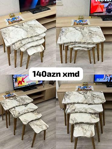cay desdi: Mərmər naxışlı 4-lü sehpalar dəsti - Dəst: 4 ədəd iç-içə yığılan — 1
