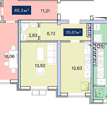 квариры: 1 комната, 36 м², Ошский рынок / базар Индивидуалка, 5 этаж, ПСО (под самоотделку) — 3
