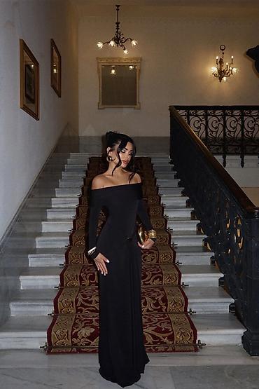 Donlar: Qadın gecə libası – off-shoulder, uzun - Rəng: qara - Fason — 4