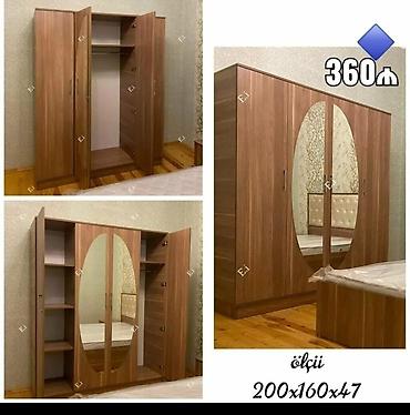 Dolablar: Yataq otağı üçün 3 qapılı paltar şkafı - Material: ağac teksturalı — 1