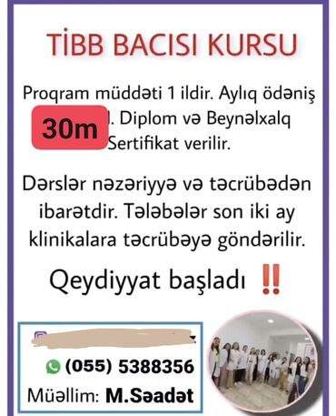 tib bacısı: Tibb bacisi kursu.Qizlar telesin.bitirdikde kilinikalarda isle temin