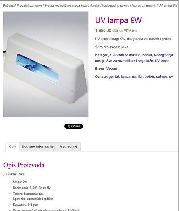 dvi kabel: UV lampa 9W za kozmetičare (2 kom.) POTPUNO NOVE kozmetičarske UV — 4