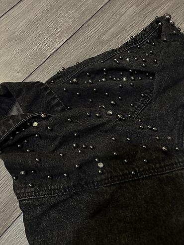 topdan geyim: Qara denim cins gödəkçə – dekorativ muncuq və daşlarla - Material — 3