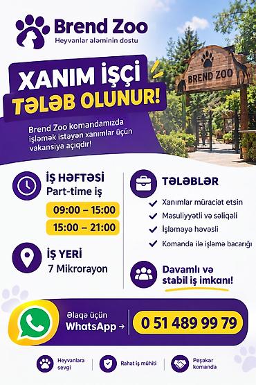 Kassirlər: Kassir tələb olunur, 18-29 yaş, 1 ildən az təcrübə, Aylıq ödəniş — 1