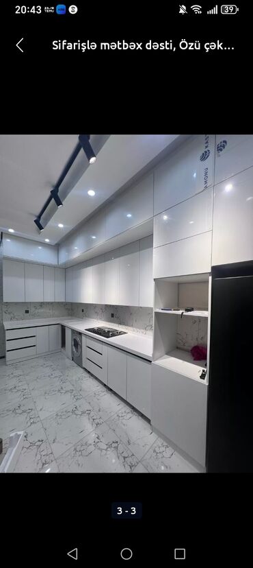 Sifarişlə kreslolar: Sifarişlə hazırlanmış müasir mətbəx mebeli - Minimalist üslubda, ağ