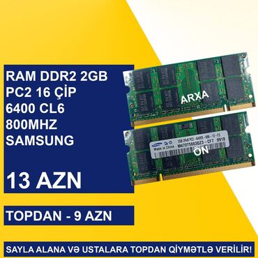 Monitorlar: Operativ Yaddaş "DDR2 2GB 667/800Mhz Sodimm" SAYLA ALANA VƏ USTALARA