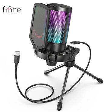 Mikrofonlar: Fifine A6 kondenser RGB mikrofon🎙️ Gaming və podkast, Discord, Twitch