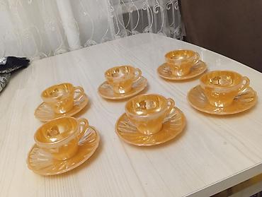 almaniyada saat: Çay dəsti, rəng - Narıncı, Şüşə, 6 nəfərlik, Almaniya — 9