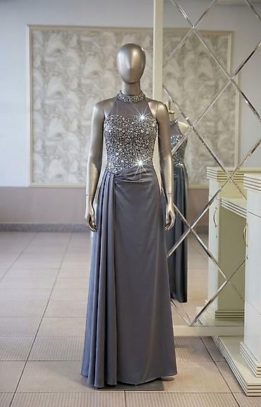 Zərif gecə/libas – boz-metal rəngdə uzun model - Üst hissə: halter