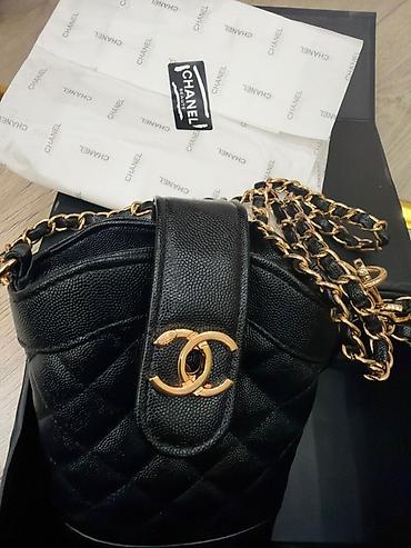 chanel etir: 120 alinib tezedi Chanel makeup qadın çantası. Qara rəngdə, toxumalı — 3