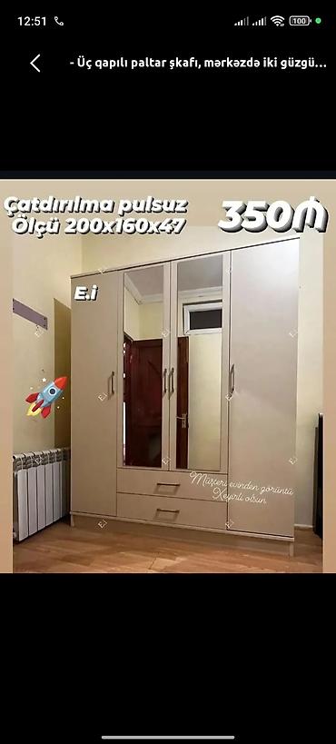 taxta polka: Üç qapılı paltar şkafı - Ölçü: 200 x 160 x 47 sm - Mərkəzdə iki — 1
