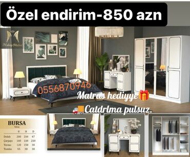 Yataq otağı dəstləri: İkinəfərlik çarpayı, Termo, Dolab, 2 tumba, Azərbaycan, Yeni — 8