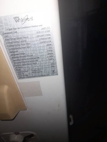 Məişət texnikası: Kondisioner Whirlpool, İşlənmiş, 40-45 kv. m, Split sistem, Kredit yoxdur, Ödənişli quraşdırma
