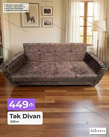 Tək divan – 235 sm - Mexanizm: açılan, bazalı (yataq funksiyalı, alt lalafo.az -da Tək divan – 235 sm - Mexanizm: açılan, bazalı (yataq funksiyalı, alt